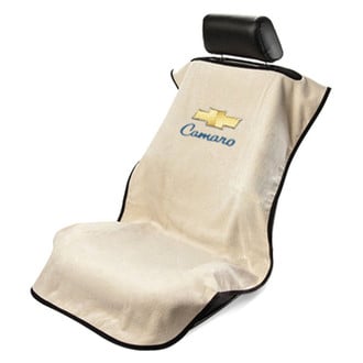 Seat Armour® - Tan Towel Seat Cover with Old Style Camaro Logo