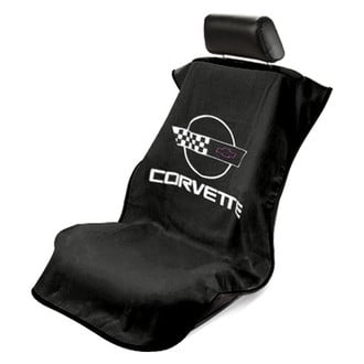 Seat Armour® - Black Towel Seat Cover with Old Style Corvette Logo