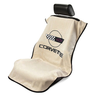 Seat Armour® - Tan Towel Seat Cover with Old Style Corvette Logo