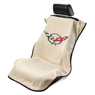 Seat Armour® - Tan Towel Seat Cover with New Style Corvette Logo
