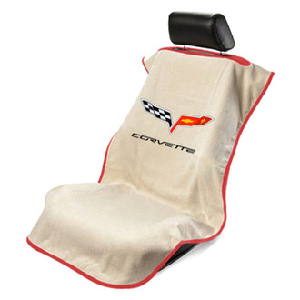 Seat Armour® - Tan Towel Seat Cover with Corvette C6 Logo