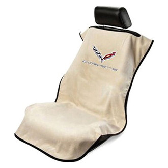 Seat Armour® - Tan Towel Seat Cover with Corvette C7 Logo