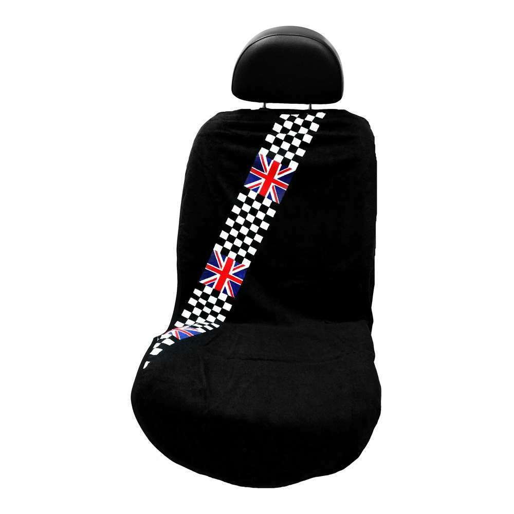 Seat Armour® SA100MINCHCK Black Towel Seat Cover with Checkered Logo