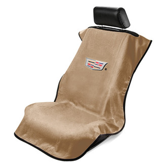 Seat Armour® - Tan Towel Seat Cover with Cadillac Logo