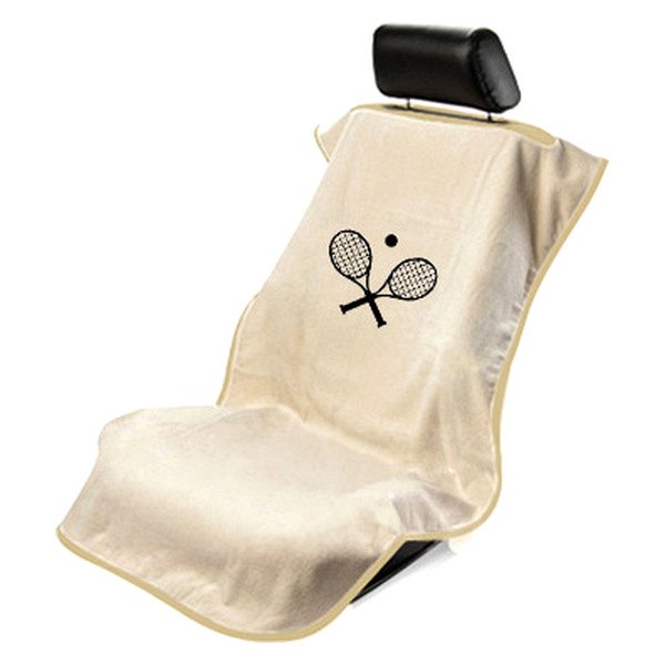  Seat Armour® - Tan Towel Seat Cover with Tennis Racquet Logo