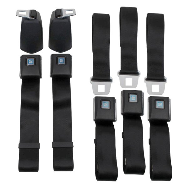 Seatbelt Solutions® - Premium Series Metal GM OE Style 2-Point Retractable Front and 2-Point Rear Seat Belts, Black
