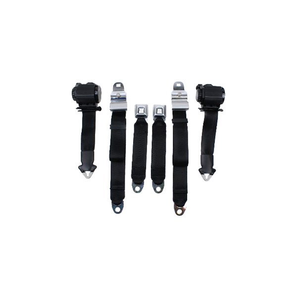 Seatbelt Solutions® - Standard Series 3 Point Non-Retractable Seat Belts with Vertical Mount Shoulder Retractors, Black