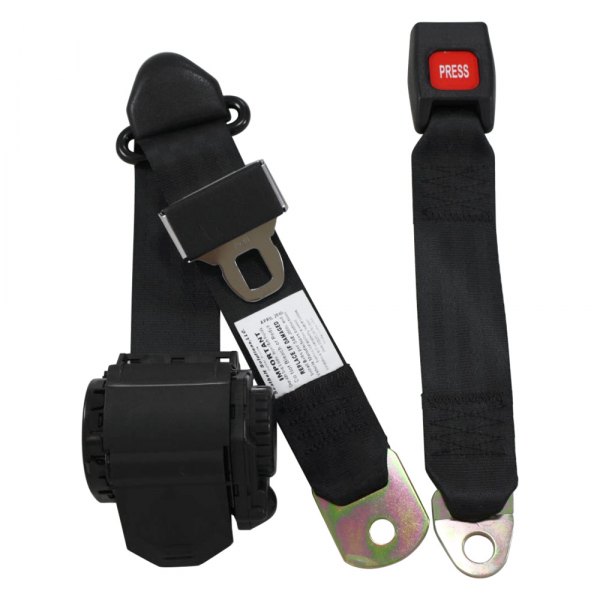 Seatbelt Solutions® - 3-Point Retractable Seat Belt with Plastic Push Button Buckle, Black