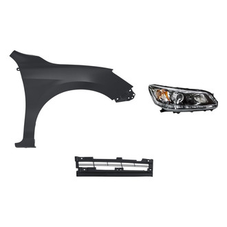 Sherman® - 3-Piece Kit (Passenger Side Headlight, Passenger Side Lower Grille Insert, Front Passenger Side Fender) (CAPA Certified)