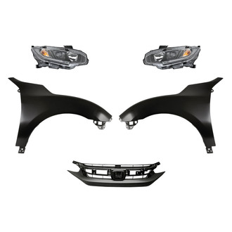Sherman® - 5-Piece Kit (Driver and Passenger Side Headlights, Grille, Driver and Passenger Side Fenders) (CAPA Certified)