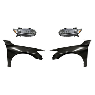 Sherman® - 4-Piece Kit (Driver and Passenger Side Headlights, Driver and Passenger Side Fenders) (CAPA Certified)