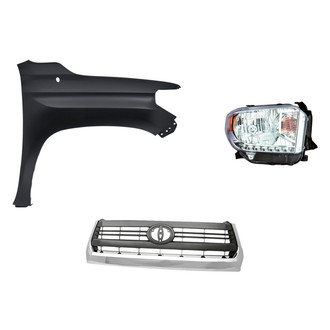 Sherman® - 3-Piece Kit (Passenger Side Headlight, Grille, Front Passenger Side Fender) (CAPA Certified)