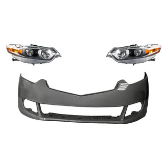 Sherman® - 3-Piece Kit (Driver and Passenger Side Headlights, Front Bumper Cover) (CAPA Certified)