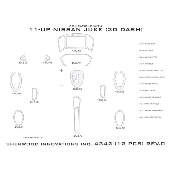 Sherwood® 2D4342CI 2D Brushed Metal Standard Dash Kit (12 Pcs)