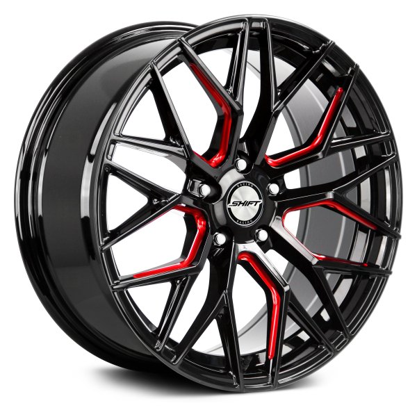 SHIFT WHEELS® - 18" SPRING Gloss Black with Candy Red Milled Accents