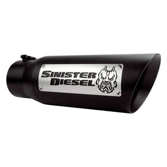 Sinister Diesel® - Diesel Series Stainless Steel Round Angle Cut Clamp-On Double-Wall Black Exhaust Tip (4" Inlet, 5" Outlet, 15" Length)