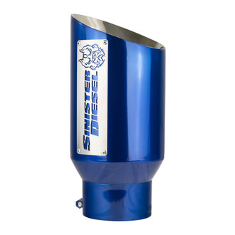 Sinister Diesel® - Diesel Series Stainless Steel Round Angle Cut Clamp-On Double-Wall Blue Exhaust Tip (4" Inlet, 6" Outlet, 15" Length)