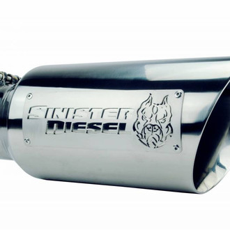 Sinister Diesel® - Diesel Series Stainless Steel Round Angle Cut Clamp-On Double-Wall Chrome Exhaust Tip (4" Inlet, 6" Outlet, 15" Length)
