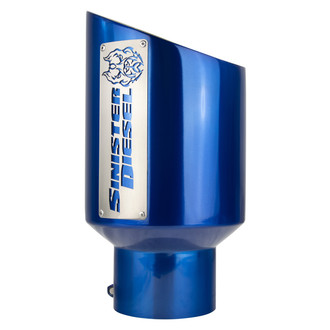 Sinister Diesel® - Diesel Series Stainless Steel Round Angle Cut Clamp-On Double-Wall Blue Exhaust Tip (5" Inlet, 7" Outlet, 15" Length)