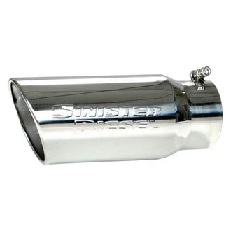 Sinister Diesel® - Diesel Series 304 SS Round Angle Cut Clamp-On Single-Wall Polished Exhaust Tip (4" Inlet, 6" Outlet, 12" Length)