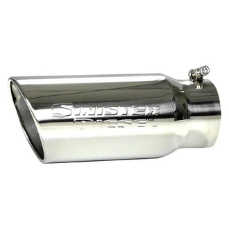 Sinister Diesel® - Diesel Series 304 SS Round Angle Cut Clamp-On Polished Exhaust Tip (5" Inlet, 6" Outlet, 12" Length)