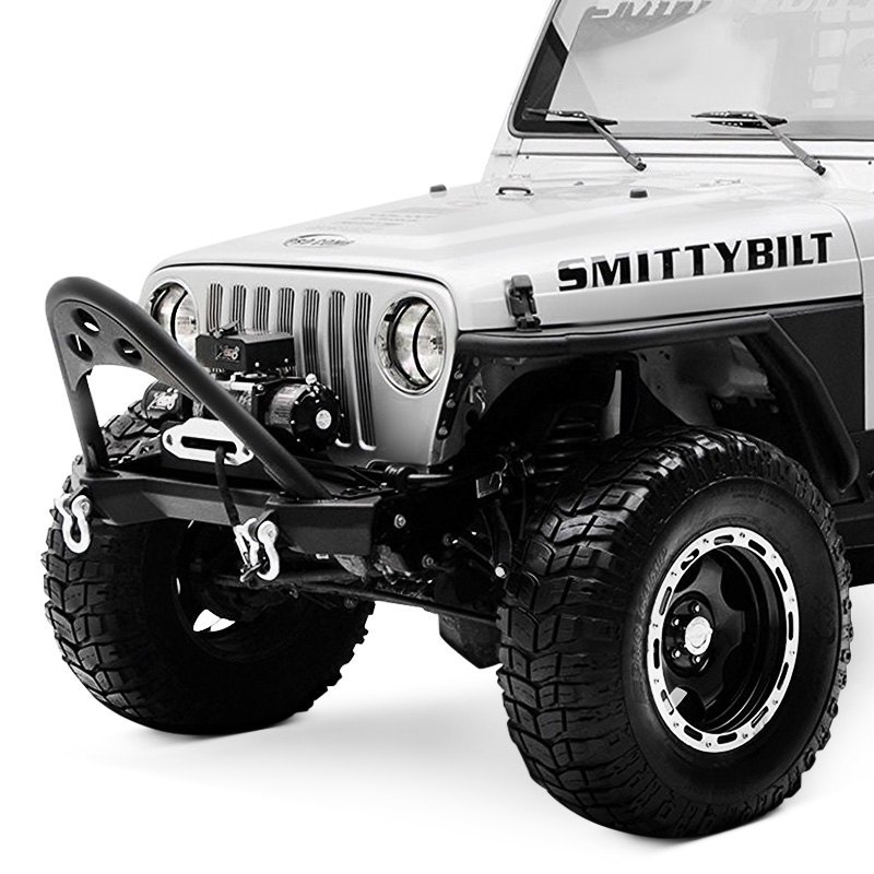 Smittybilt® - Jeep Wrangler 1987 SRC Stubby Black Front Winch HD Bumper  with Stinger