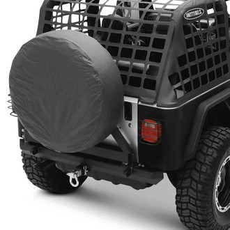 Smittybilt® - SRC Classic Stubby Textured Black Rear HD Bumper with Hitch Receiver and Tire Carrier Mount