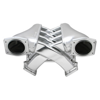 Sniper® - EFI Silver Fabricated Dual Plane Intake Manifold and Fuel Rail Kit