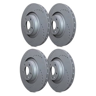SP Performance® - Cross Drilled 1-Piece Front and Rear Brake Rotor Set
