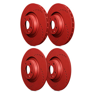 SP Performance® - Cross Drilled 1-Piece Front and Rear Brake Rotor Set