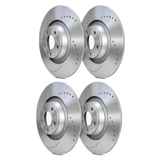 SP Performance® - Cross Drilled 1-Piece Front and Rear Brake Rotor Set