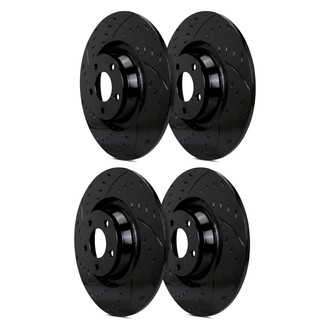SP Performance® - Diamond Slot™ Dimpled and Slotted 1-Piece Front and Rear Brake Rotor Set