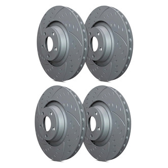 SP Performance® - Diamond Slot™ Dimpled and Slotted 1-Piece Front and Rear Brake Rotor Set