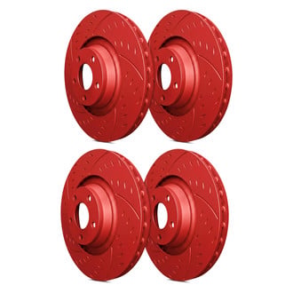 SP Performance® - Diamond Slot™ Dimpled and Slotted 1-Piece Front and Rear Brake Rotor Set