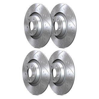 SP Performance® - Diamond Slot™ Dimpled and Slotted 1-Piece Front and Rear Brake Rotor Set