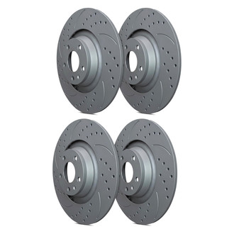 SP Performance® - Double Double Drilled & Slotted 1-Piece Front and Rear Brake Rotor Set