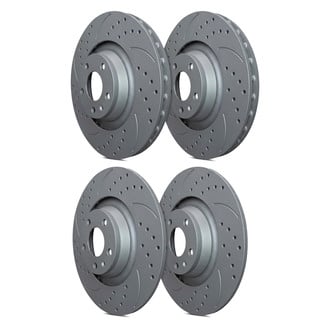 SP Performance® - Double Double Drilled & Slotted 1-Piece Front and Rear Brake Rotor Set