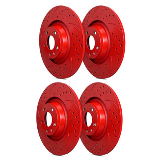 SP Performance® - Double Double Drilled & Slotted 1-Piece Front and Rear Brake Rotor Set