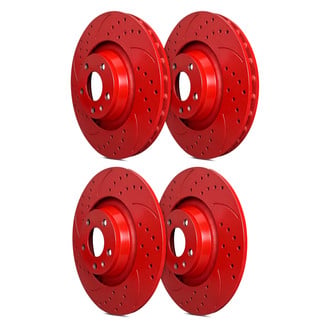 SP Performance® - Double Double Drilled & Slotted 1-Piece Front and Rear Brake Rotor Set