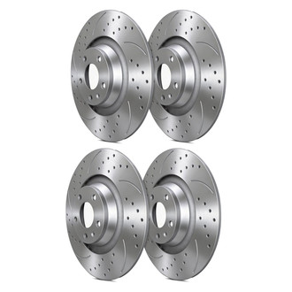 SP Performance® - Double Double Drilled & Slotted 1-Piece Front and Rear Brake Rotor Set