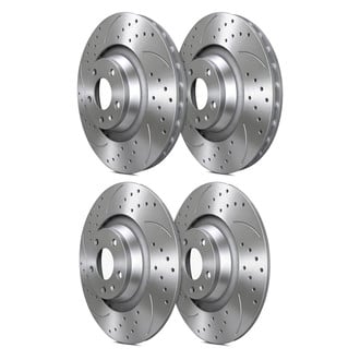 SP Performance® - Double Double Drilled & Slotted 1-Piece Front and Rear Brake Rotor Set