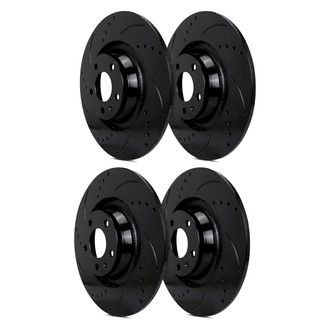 SP Performance® - Drilled and Slotted 1-Piece Front and Rear Brake Rotor Set