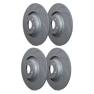 SP Performance® - Drilled and Slotted 1-Piece Front and Rear Brake Rotor Set