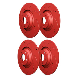 SP Performance® - Drilled and Slotted 1-Piece Front and Rear Brake Rotor Set