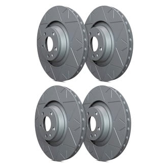 SP Performance® - Peak Slotted 1-Piece Front and Rear Brake Rotor Set