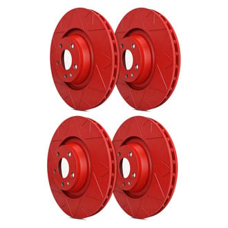 SP Performance® - Peak Slotted 1-Piece Front and Rear Brake Rotor Set
