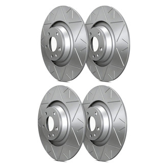 SP Performance® - Peak Slotted 1-Piece Front and Rear Brake Rotor Set