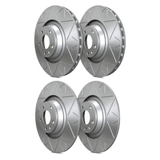 SP Performance® - Peak Slotted 1-Piece Front and Rear Brake Rotor Set