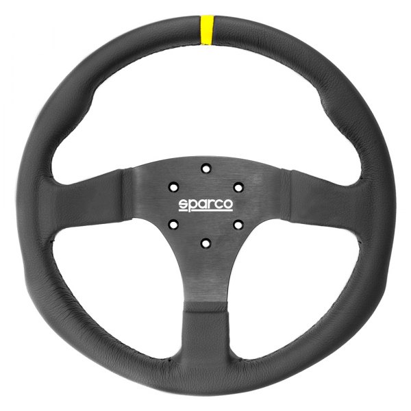 Sparco® - 3-Spoke R330 Steering Wheel with Yellow Leather Center Stripe and Push Buttons