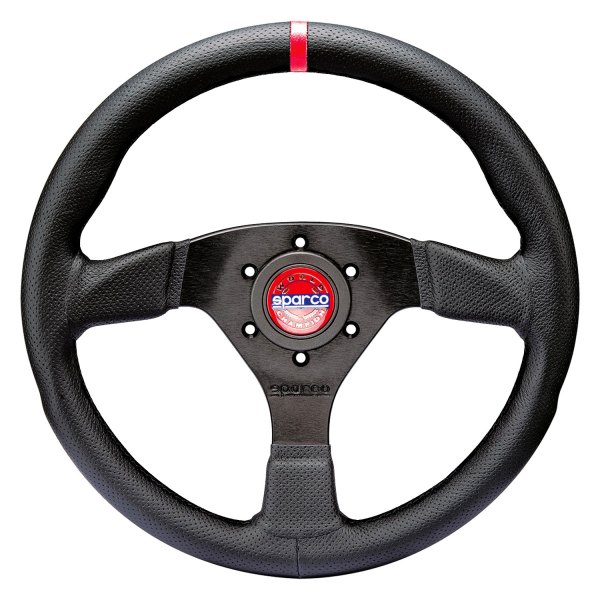 Sparco® - 3-Spoke R383 Series Champion Black Leather Steering Wheel with Red Center Mark